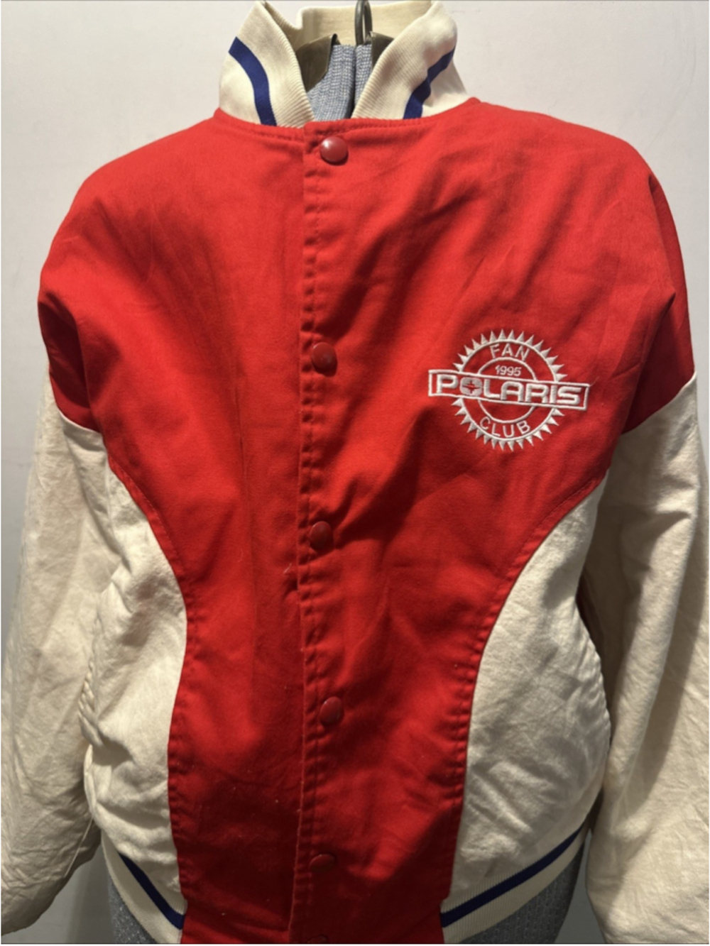Vintage 1995 Polaris Fan Club Snowmobile Varsity Jacket Red White